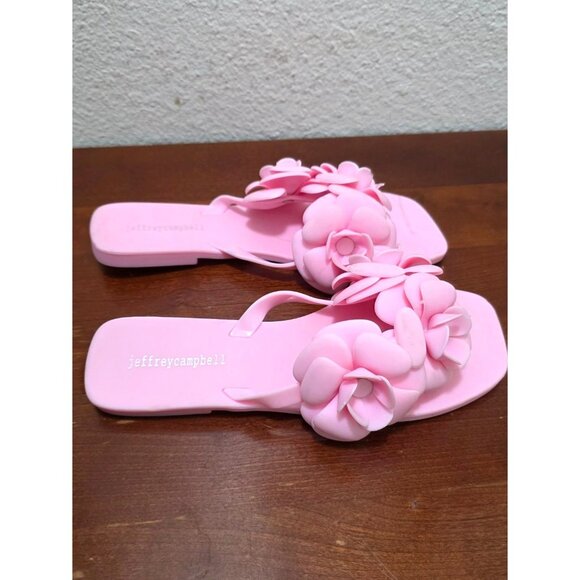 Jeffrey Campbell Fleuris Jelly Thong Flip Flop Pink Flower Slide Sandals Size 9 - Picture 2 of 7